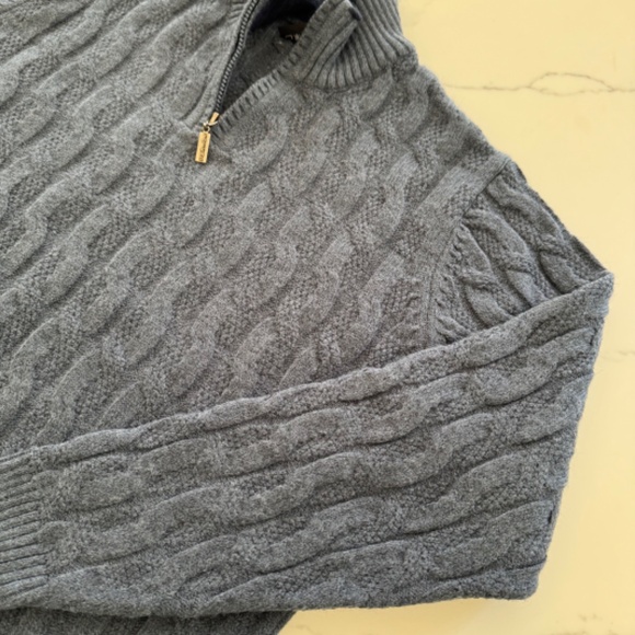 Mens Trikko Cable Quarter Zip Sweater Gray Blue Size Large NWT - Picture 5 of 7